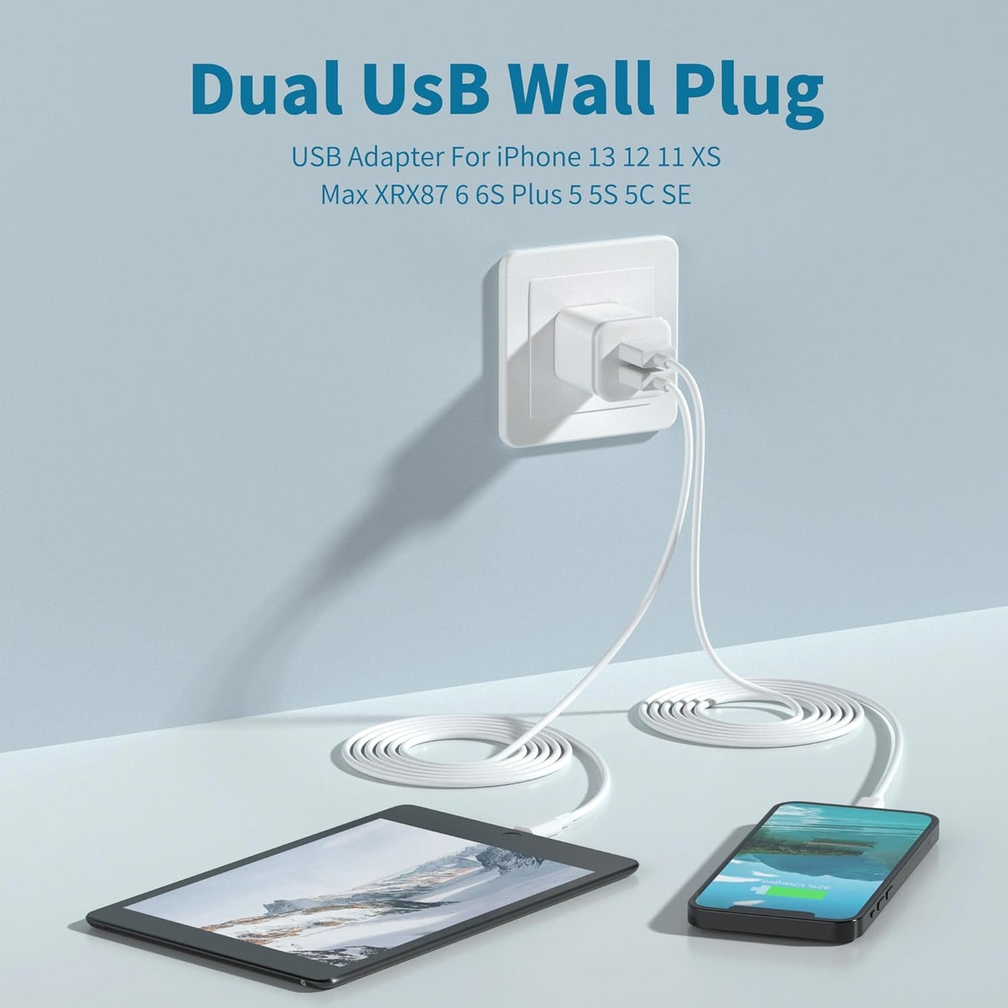USB Wall Charger 2.1A/5V Dual Port USB Cube Power Adapter Charger + Installation
